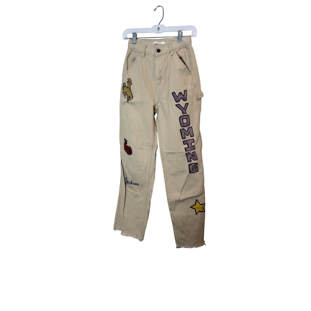 PacSun Jeans Womens 28 Beige High Rise Straight Wyoming Embroidered Denim Pants